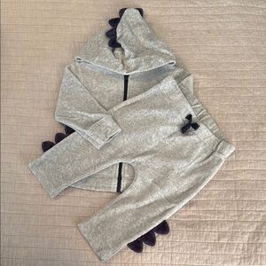 First Impressions Dinosaur Themed Gray and Blue Zip Up & Sweatpants